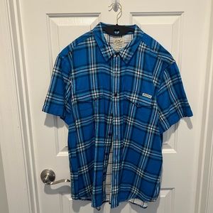 Mens Lucky Brand Blue Button Down Short Sleeve Shirt Size XL